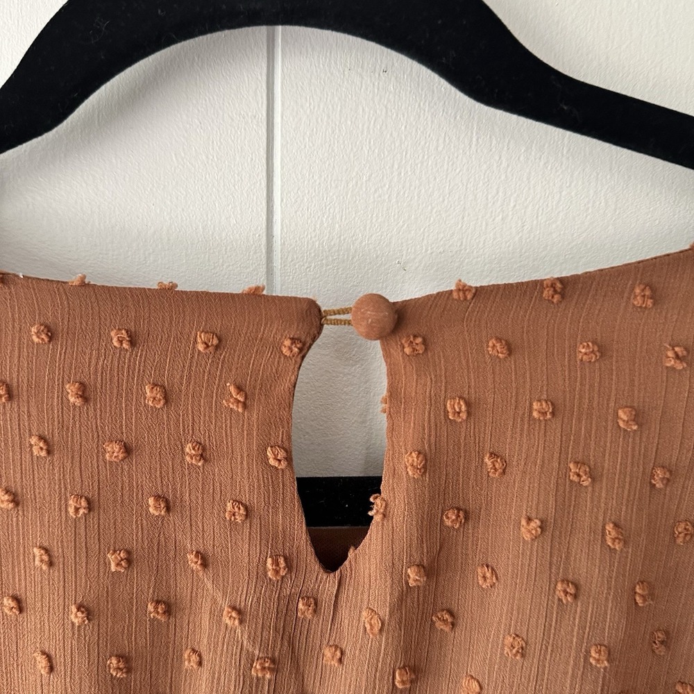 Pologram Swiss Dot Lace Boho Empire Waist Dress Burnt Orange Large Flowy Midi - Picture 6 of 8